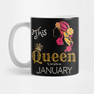 This Queen Was Born In January, Black Girl Birthday Mug